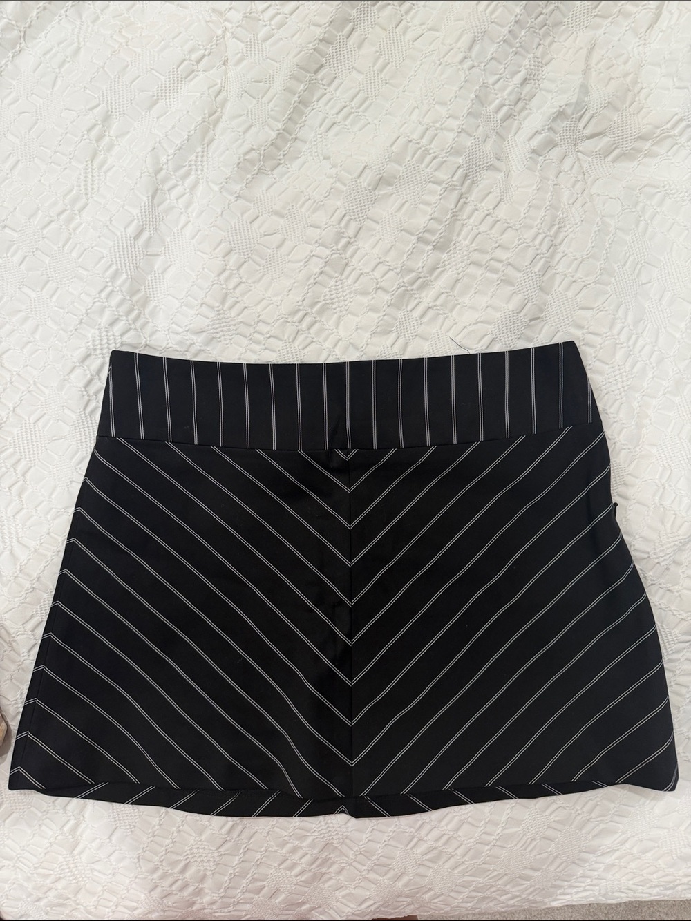 bebe Black Mini Skirt with White Pinstripes